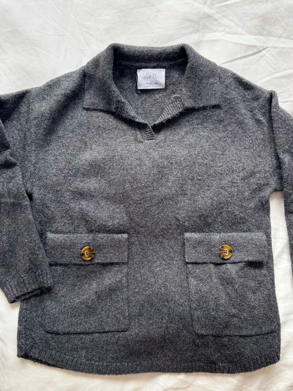 Zara Dark Gray Knit Shirt Jacket with Front Flap Pockets